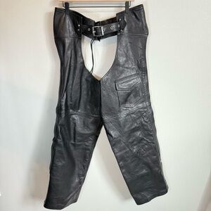 Vintage Pro Rider Black Genuine USA Leather Motocycle Chaps with Belt Size 2XL‎